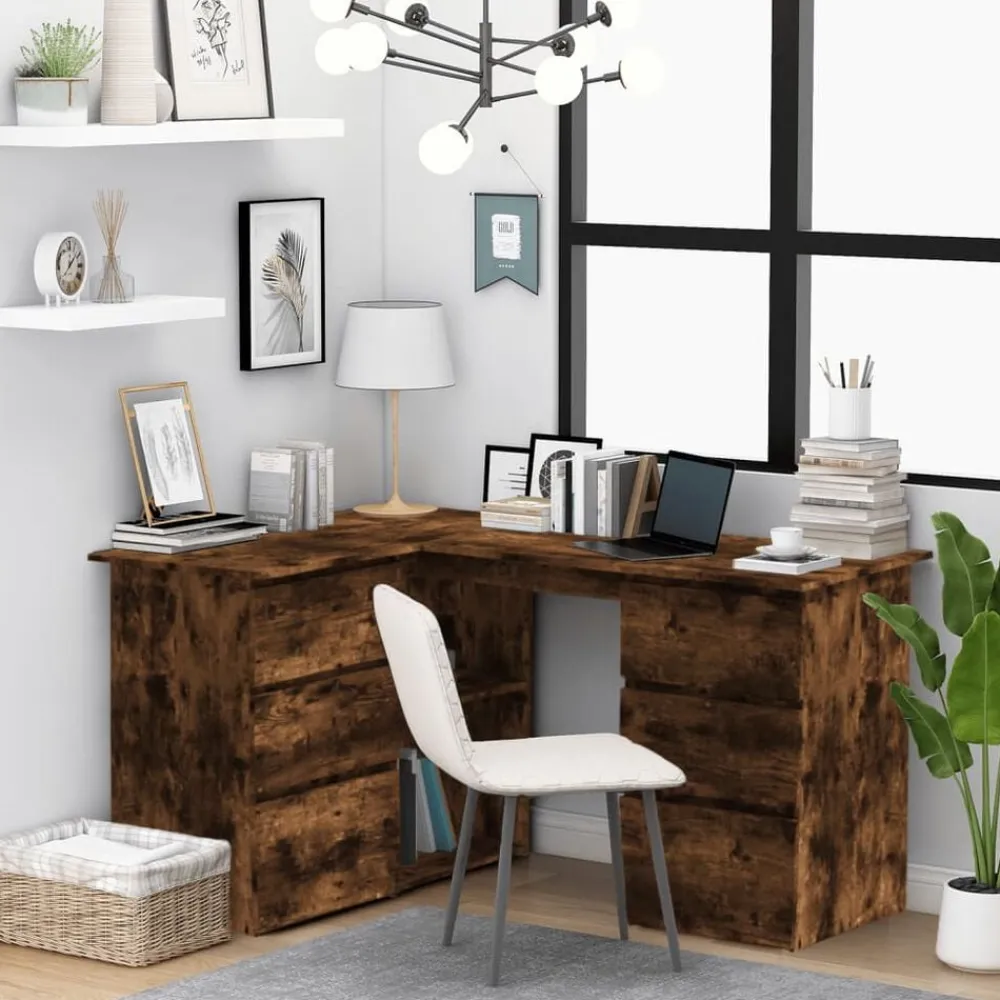 Meubles De Bureau-vidaXL Bureau d'angle Chêne fumé 145x100x76 cm Bois d'ingénierie Chêne fumé