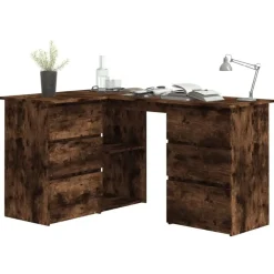 Meubles De Bureau-vidaXL Bureau d'angle Chêne fumé 145x100x76 cm Bois d'ingénierie Chêne fumé