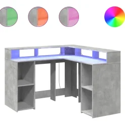 vidaXL Bureau et lumières LED 130x130x91cm bois ingénierie