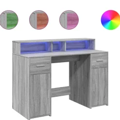 Meubles De Bureau-vidaXL Bureau et lumières LED 120x55x91cm bois ingénierie Sonoma gris
