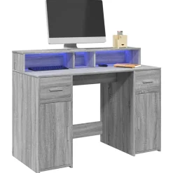 Meubles De Bureau-vidaXL Bureau et lumières LED 120x55x91cm bois ingénierie Sonoma gris