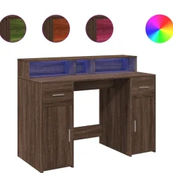 Meubles De Bureau-vidaXL Bureau et lumières LED chêne marron bois d'ingénierie Ch&ecirc;ne marron