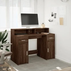 Meubles De Bureau-vidaXL Bureau et lumières LED chêne marron bois d'ingénierie Chêne marron