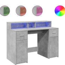 Meubles De Bureau-vidaXL Bureau et lumières LED 120x55x91cm bois d'ingénierie Gris béton