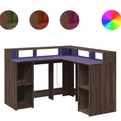vidaXL Bureau et lumières LED chêne marron bois d'ingénierie