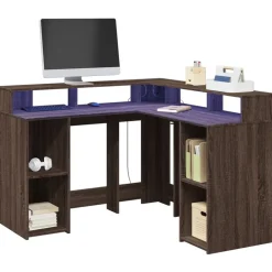 vidaXL Bureau et lumières LED chêne marron bois d'ingénierie