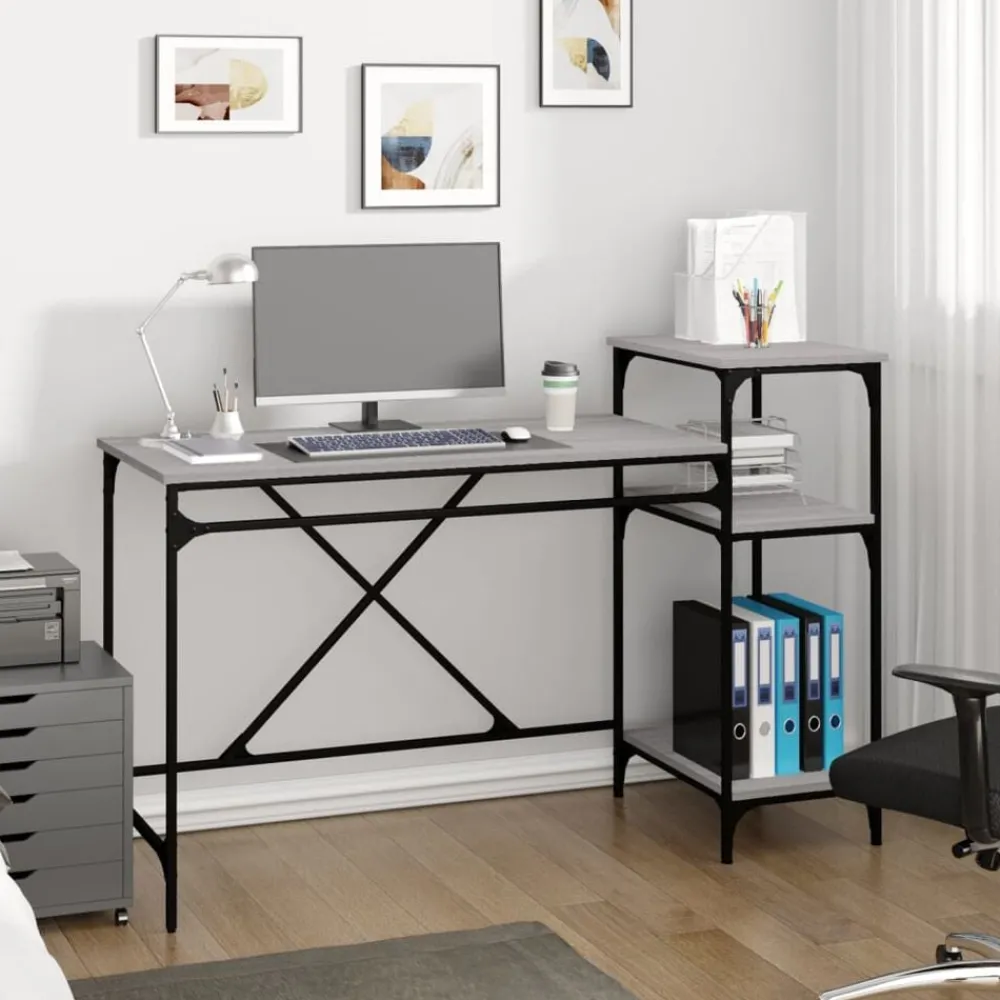 vidaXL Bureau et étagères 135x50x90 cm bois ingénierie/fer