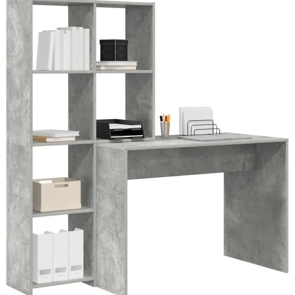 Meubles De Bureau-vidaXL Bureau 138,5 x 55 x 143 cm Bois d'ingénierie Gris béton