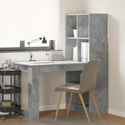 Meubles De Bureau-vidaXL Bureau 122 x 67 x 145 cm Bois d'ingénierie Gris béton
