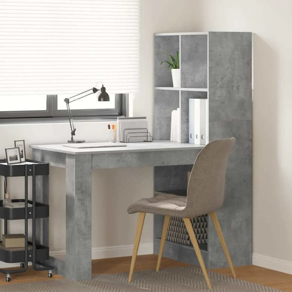 Meubles De Bureau-vidaXL Bureau 122 x 67 x 145 cm Bois d'ingénierie Gris béton