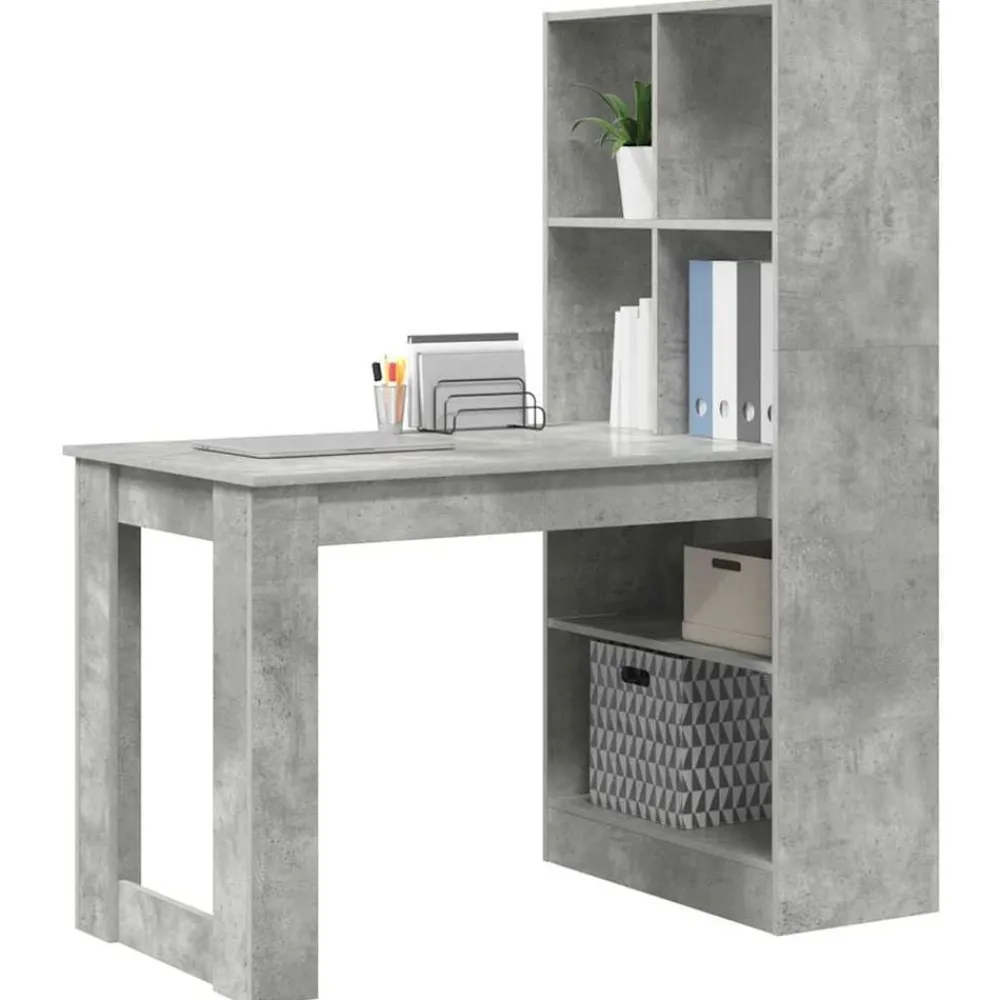 Meubles De Bureau-vidaXL Bureau 122 x 67 x 145 cm Bois d'ingénierie Gris béton