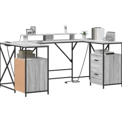 vidaXL Bureau Gris Sonoma 182 x 101 x 87,5 cm Bois d'ingénierie