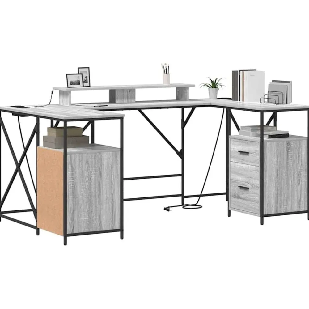 vidaXL Bureau Gris Sonoma 182 x 101 x 87,5 cm Bois d'ingénierie