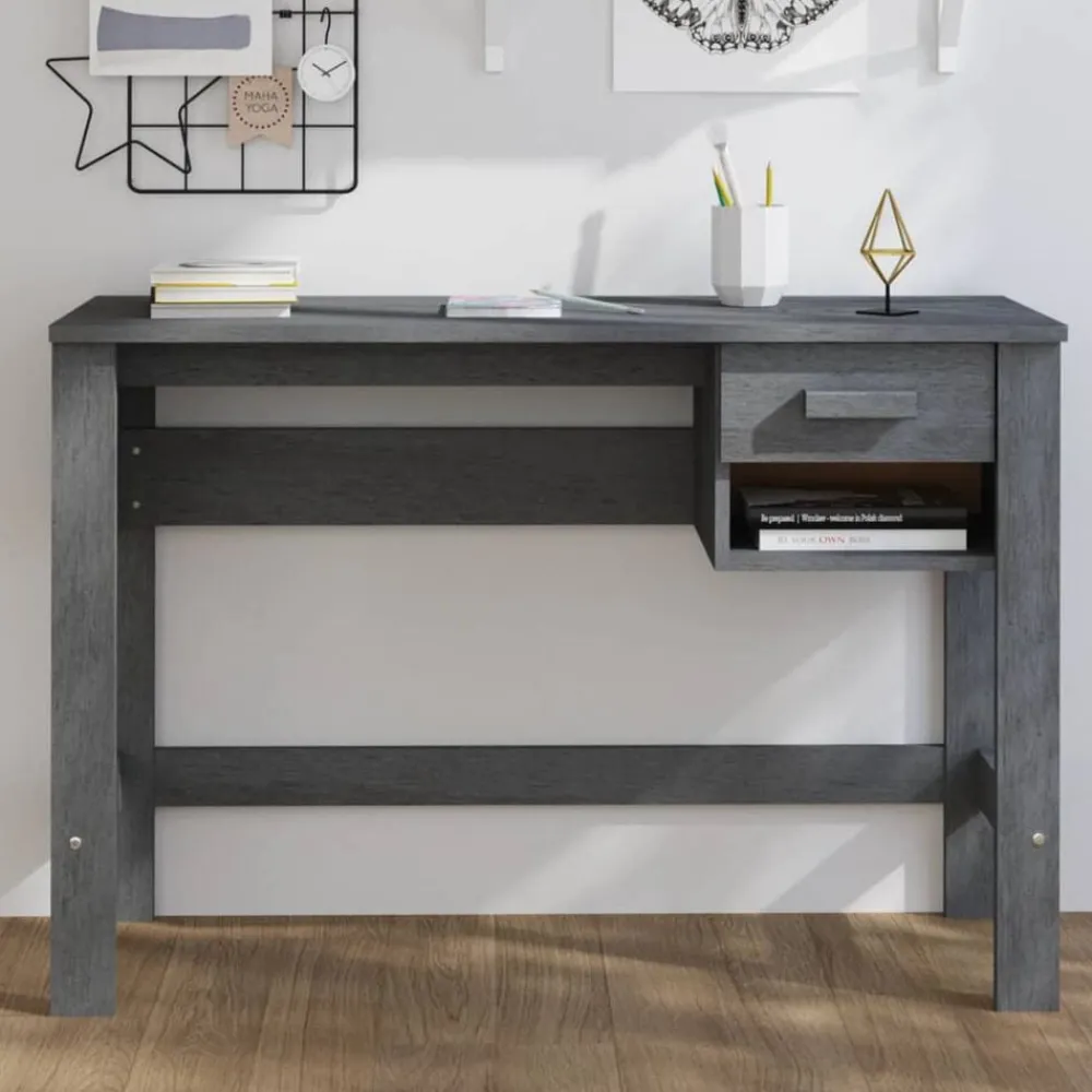 Meubles De Bureau-vidaXL Bureau HAMAR 110x40x75 cm Bois massif de pin Gris foncé