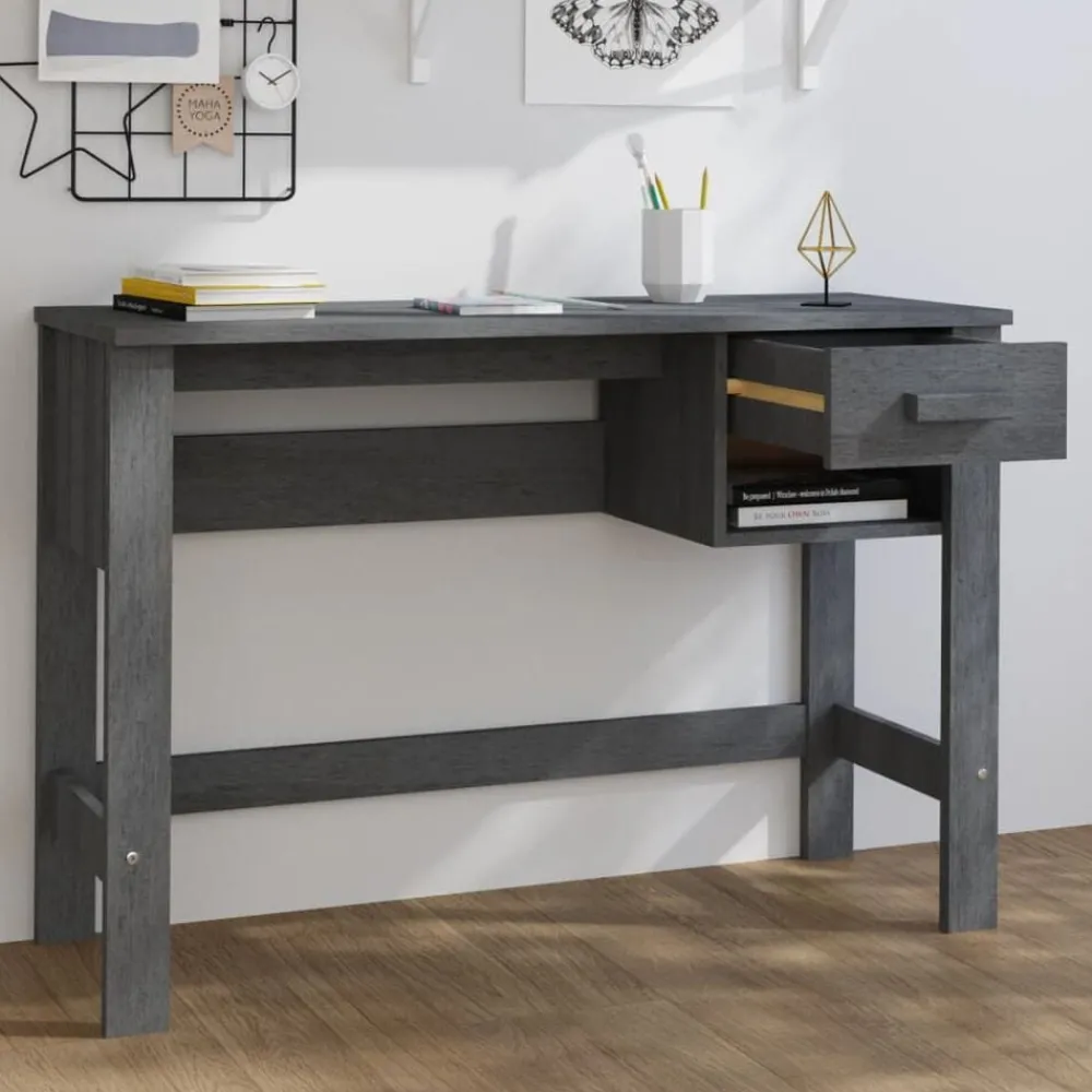 Meubles De Bureau-vidaXL Bureau HAMAR 110x40x75 cm Bois massif de pin Gris foncé