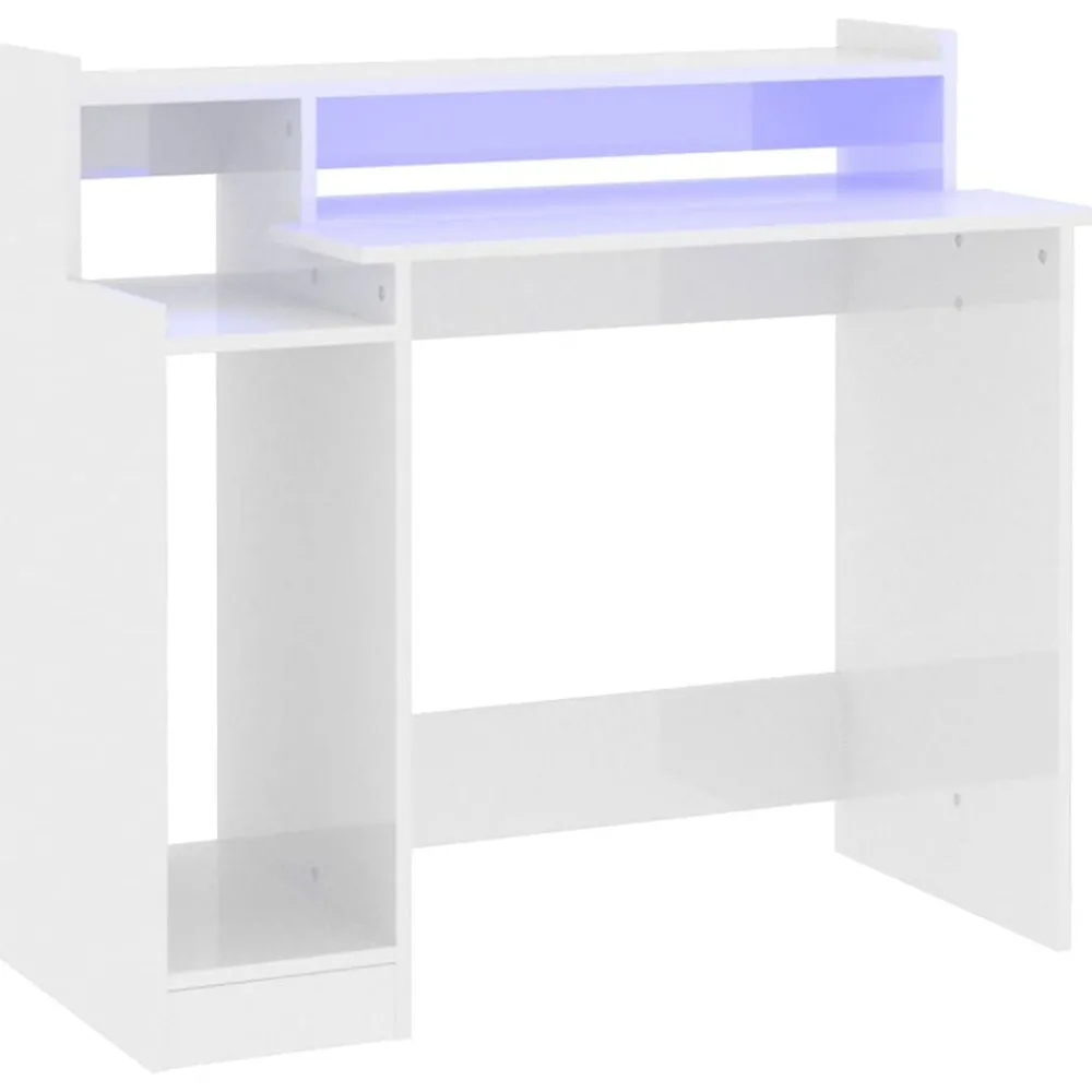 Meubles De Bureau-vidaXL Bureau lumières LED 97x45x90cm Bois d'ingénierie Blanc brillant