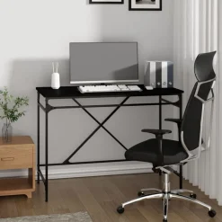 Meubles De Bureau-vidaXL Bureau 100x50x75 cm bois d'ingénierie et fer Noir