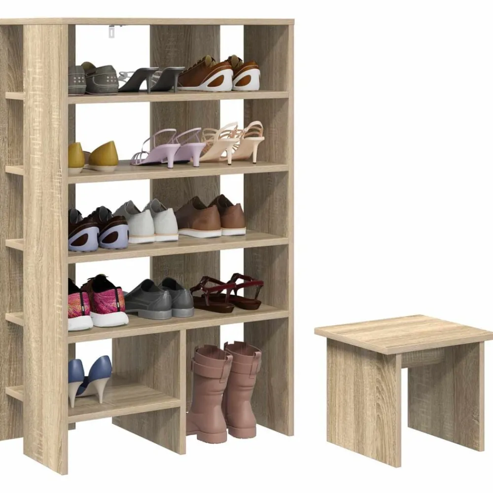 Produits Ménagers-vidaXL Cabinet à chaussures 2 pcs Chêne Sonoma Bois d'ingénierie Chêne sonoma