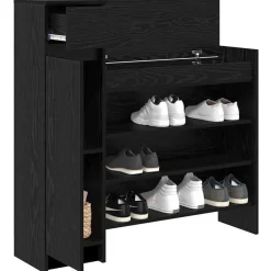 Produits Ménagers-vidaXL Cabinet à chaussures avec tiroir Chêne noir 100,5 x 28 x 100 cm Ch&ecirc;ne noir