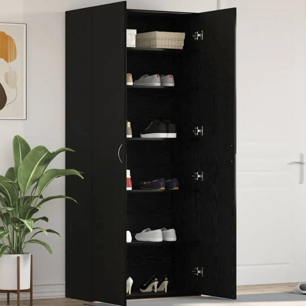 Produits Ménagers-vidaXL Cabinet à chaussures Noir 80 x 35.5 x 180 cm Bois d'ingénierie Chêne noir