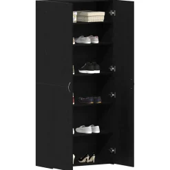 Produits Ménagers-vidaXL Cabinet à chaussures Noir 80 x 35.5 x 180 cm Bois d'ingénierie Chêne noir