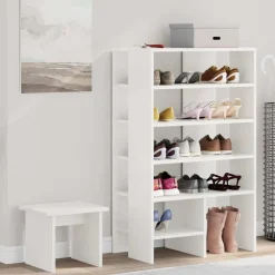 Produits Ménagers-vidaXL Cabinet à chaussures avec étagère 2 pcs Bois d'ingénierie Blanc