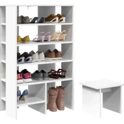Produits Ménagers-vidaXL Cabinet à chaussures avec étagère 2 pcs Bois d'ingénierie Blanc