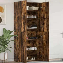 Produits Ménagers-vidaXL Cabinet à chaussures avec porte Multicolore 80 x 35.5 x 180 cm Ch&ecirc;ne fumé