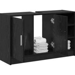 Ensembles De Meubles-vidaXL Cabinet de salle de bain avec porte Chêne noir 90 x 29 x 55 cm Ch&ecirc;ne noir