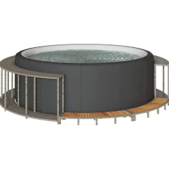 vidaXL Cadre de bain à remous rangement et marche résine tressée