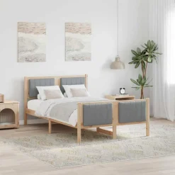 vidaXL Cadre de lit avec tête de lit Marron et gris clair 120 x 200 cm