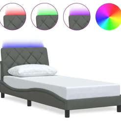Lits & Accessoires-vidaXL Cadre de lit avec LED sans matelas 80x200 cm tissu Gris foncé