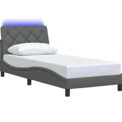 Lits & Accessoires-vidaXL Cadre de lit avec LED sans matelas 80x200 cm tissu Gris foncé