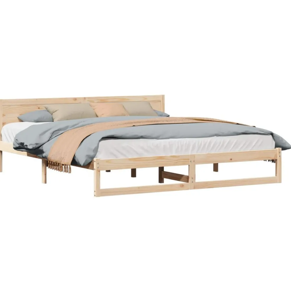 Lits & Accessoires-vidaXL Cadre de lit avec tête de lit 200 x 200 cm Pin massif Naturel