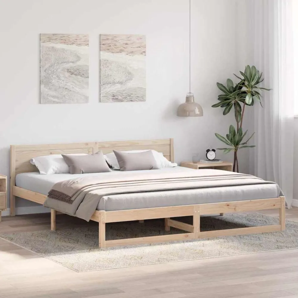 Lits & Accessoires-vidaXL Cadre de lit avec tête de lit 200 x 200 cm Pin massif Naturel