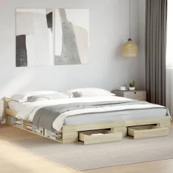 Lits & Accessoires-vidaXL Cadre de lit avec tiroirs sans matelas chêne sonoma 180x200 cm Ch&ecirc;ne sonoma