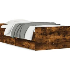 vidaXL Cadre de lit avec tiroirs sans matelas chêne fumé 100x200 cm