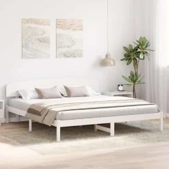 Lits & Accessoires-vidaXL Cadre de lit avec tête de lit 200 x 200 cm Pin massif Blanc