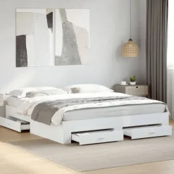 Lits & Accessoires-vidaXL Cadre de lit avec tiroirs sans matelas 200x200 cm Blanc