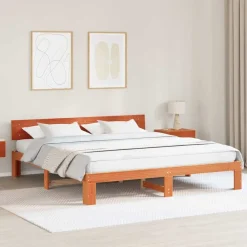 Lits & Accessoires-vidaXL Cadre de lit avec tête de lit Brun cire 200 x 200 cm Pin massif Marron cire