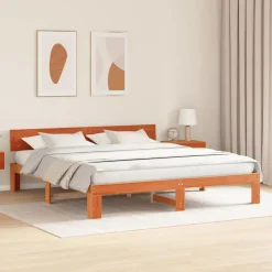 Lits & Accessoires-vidaXL Cadre de lit avec tête de lit Brun cire 200 x 200 cm Pin massif Marron cire