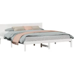 Lits & Accessoires-vidaXL Cadre de lit 200 x 200 cm Bois de pin massif Blanc