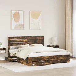 vidaXL Cadre de lit Chêne fumé 200 x 200 cm Bois d'ingénierie