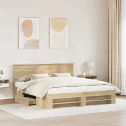 Ensembles De Meubles-vidaXL Cadre de lit Chêne Sonoma 200 x 200 cm Bois d'ingénierie Ch&ecirc;ne sonoma