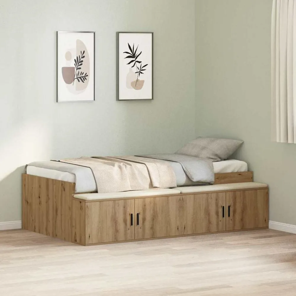 Lits & Accessoires-vidaXL Cadre de lit Chêne artisanal 90 x 200 cm Bois d'ingénierie chêne artisanal
