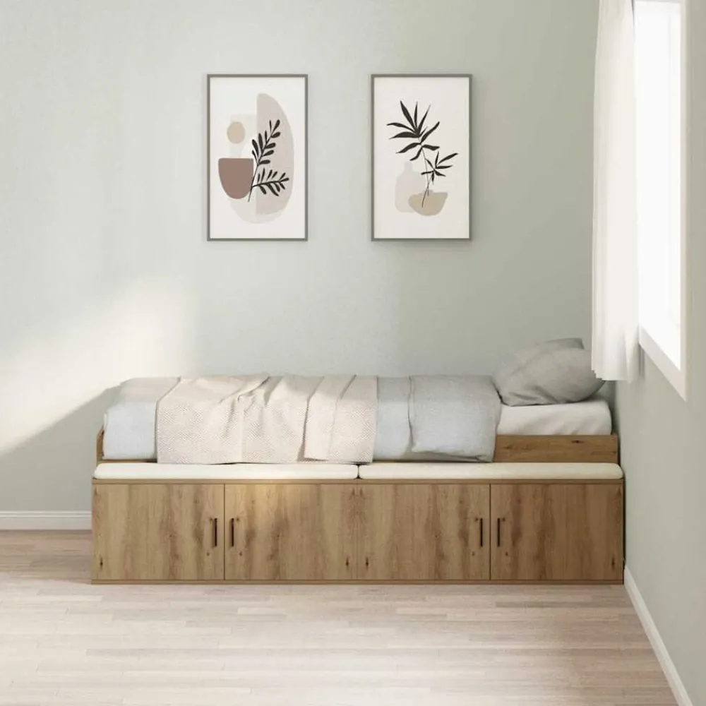 Lits & Accessoires-vidaXL Cadre de lit Chêne artisanal 90 x 200 cm Bois d'ingénierie chêne artisanal