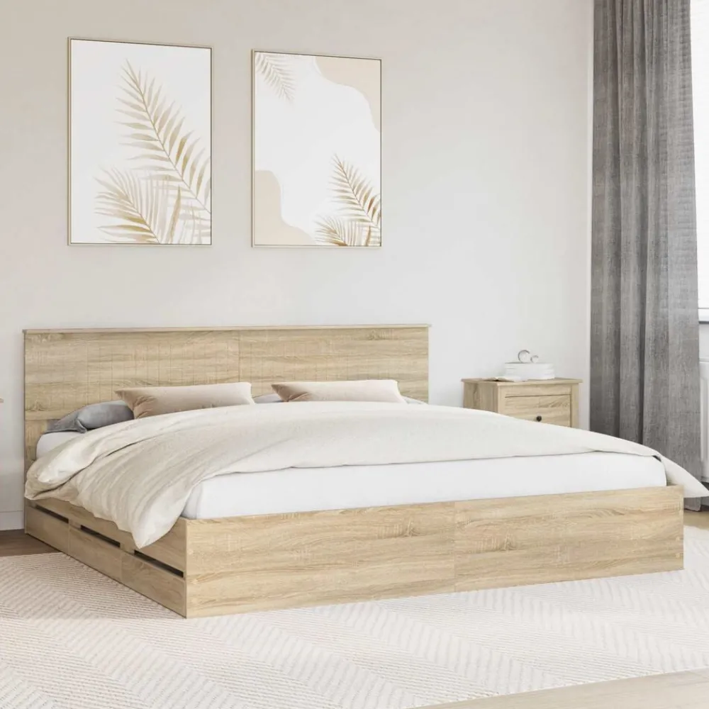 Ensembles De Meubles-vidaXL Cadre de lit Chêne Sonoma 200 x 200 cm Bois Ingénierie Chêne sonoma