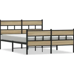 Lits & Accessoires-vidaXL Cadre de lit en métal sans matelas chêne sonoma 150x200 cm Ch&ecirc;ne sonoma