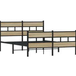 Lits & Accessoires-vidaXL Cadre de lit en métal sans matelas chêne sonoma 150x200 cm Ch&ecirc;ne sonoma