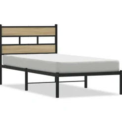 Lits & Accessoires-vidaXL Cadre de lit en métal sans matelas chêne sonoma 75x190 cm Chêne sonoma